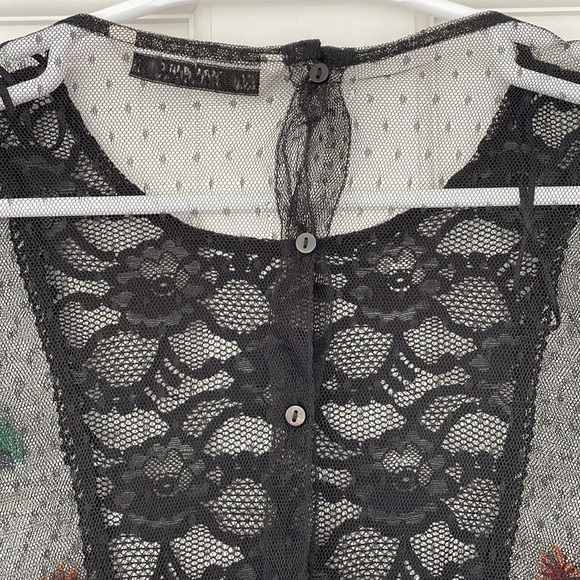 ZARA BASIC COLLECTION top size S black mesh shortsleeve embroidered babydoll - Picture 4 of 6
